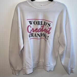 Vintage Jerzees Women World's Greatest Grandma White Crewneck Sweater Size Large